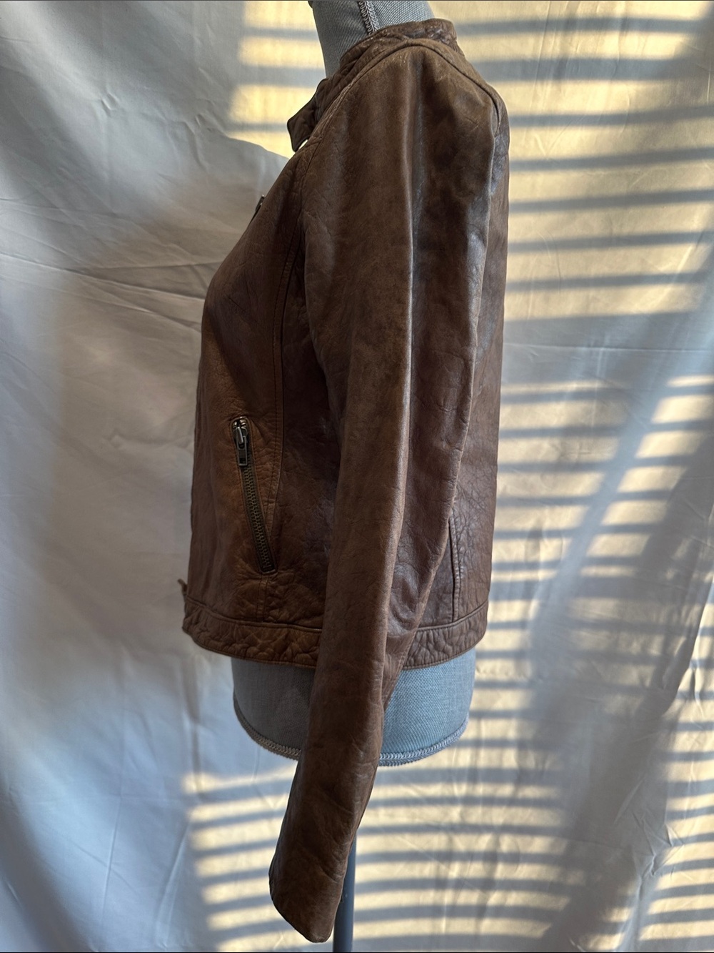 Brown Women's Leather Moto Jacket - Picture 6 of 16
